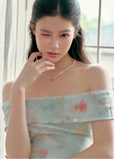 fragileheart top, floral off shoulder top, korean feminine top, mint floral top, slimming summer top, off shoulder t-shirt, romantic floral top, soft girl top, feminine korean fashion, summer date top, draped shoulder top, floral mesh top