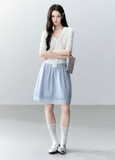 fragileheart skirt, blue white mini skirt, korean a line skirt, tencel mini skirt, feminine korean skirt, summer short skirt, soft girl skirt, korean campus skirt, white mini skirt, blue mini skirt, versatile summer skirt, korean fashion skirt