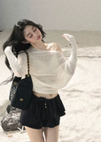 aomalm top, sheer off shoulder top, sunscreen cover up top, korean feminine top, loose summer top, translucent cover up, hazy fog top, pure desire top, asymmetric sleeve top, summer layering top, feminine korean fashion, resort cover up blouse