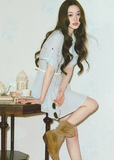 belted shirt dress, French shirt dress, lyocell linen dress, A-line mini dress, feminine Korean dress, button front dress, summer shirt dress, light blue dress, white shirt dress, waist cinching dress, elegant casual dress, vacation dress women, café date dress, soft summer dress, Korean feminine fashion