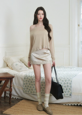 halter cardigan skirt set, three piece skirt set, asymmetrical cardigan set, Korean feminine set, bodycon mini skirt set, beige summer outfit, romantic cardigan set, camisole skirt set, feminine vacation outfit, date night outfit women, soft draped cardigan, elegant Korean fashion, summer matching set, halter camisole set, mini skirt co ord
