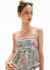 Floral scarf print asymmetric cami top