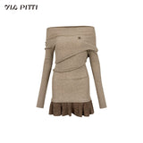 Off-shoulder black knitted sweater skirt hot skirt dress