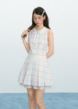 チェック柄ドールネックレースドレス