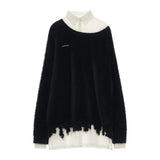 Fake two-piece college style shirt sweater