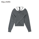 Off-shoulder design clavicle knit sweater wool tops