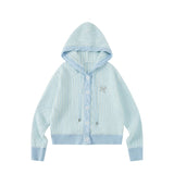 Fresh girl light blue two-color imitation mink knitted hooded cardigan