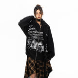 Washed letter hoodie cardigan