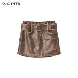 ヘビーカラーPUレザージャケットとレザースカートのツーピーススーツ