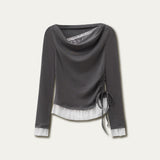 バレエ風オフショルダーレーストップ