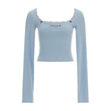 Square collar bow long-sleeved T-shirt