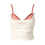 Lace plaid bra camisole tank-top with chest pad top