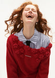 Rose flower shoulder-drop sweater