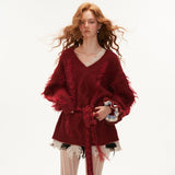 Scarf bandage cable knit sweater