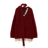 Scarf bandage cable knit sweater