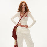 Square collar bow long-sleeved T-shirt