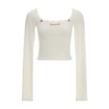 Square collar bow long-sleeved T-shirt