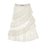 Lace layered gauze midi skirt