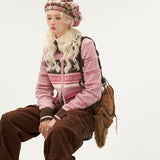 Striped rabbit double zipper knitted cardigan