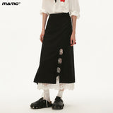 Maxi skirt fake two-piece black high-end skirt