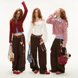 Splicing plaid multi-pocket casual pants