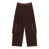 Splicing plaid multi-pocket casual pants