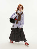 Retro plaid fake two-piece skirt