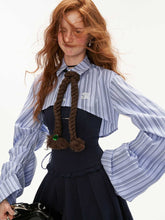 半袖ストライプシャツワンピースレディースツーピースセット