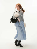 College style fake fur sleeve one-shoulder sweater