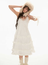 Lace skirt medium and long fairy skirt white dress