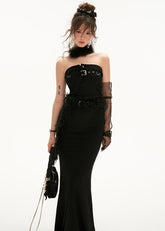 Tube top belt fishtail black dress