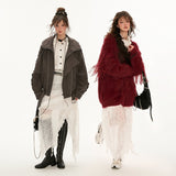 不規則な白い花柄レースのシャツドレス