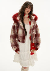 Patchwork fur lapel hooded jacket