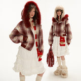 Patchwork fur lapel hooded jacket