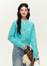Original sweet cable embroidery colorful button short sweater cardigan setup