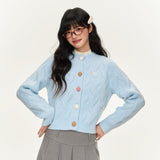 オリジナルのスイートケーブル刺繍のカラフルボタンショートセーターカーディガンセットアップ