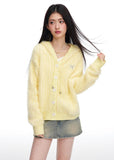 Fresh girl light blue two-color imitation mink knitted hooded cardigan