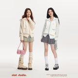 オリジナルデザイン ミルクイエローストライプ V字ファスナー ニットカーディガン