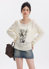 Round Neck Graffiti Butterfly Print T-shirt knit