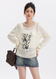 Round Neck Graffiti Butterfly Print T-shirt knit