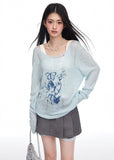 Round Neck Graffiti Butterfly Print T-shirt knit