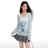 Round Neck Graffiti Butterfly Print T-shirt knit