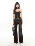 Rivet Belt Flare Pants – Black