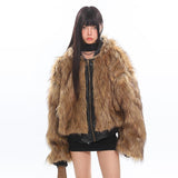 Reversible fur hooded warm jacket