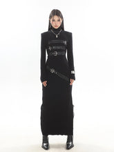 Knitted Patchwork Leather Dres