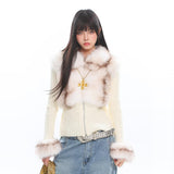 Faux Fur Splice Knit Cardigan
