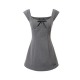 Bowknot U-neck sleeveless waist sweet A-line dress