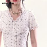 ドット柄レーストップス&アンブレラスカートセット