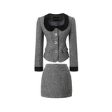 Waist top straight shoulder high waist skirt suit