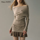 Off-shoulder black knitted sweater skirt hot skirt dress